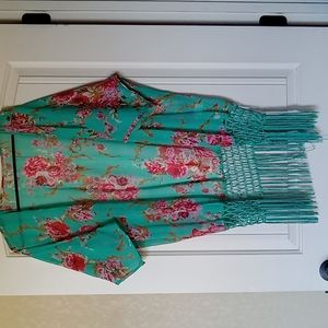 Woman's coverlet/kimono floral boho teal NICE